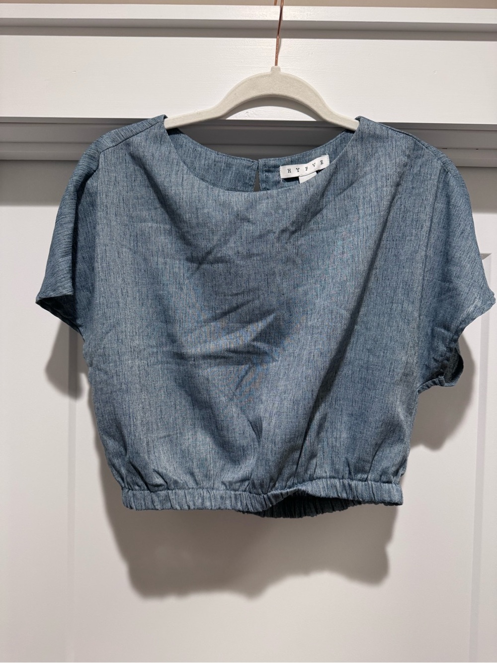 HYFVE Light Blue Chambray Elastic-Hem Crop Top